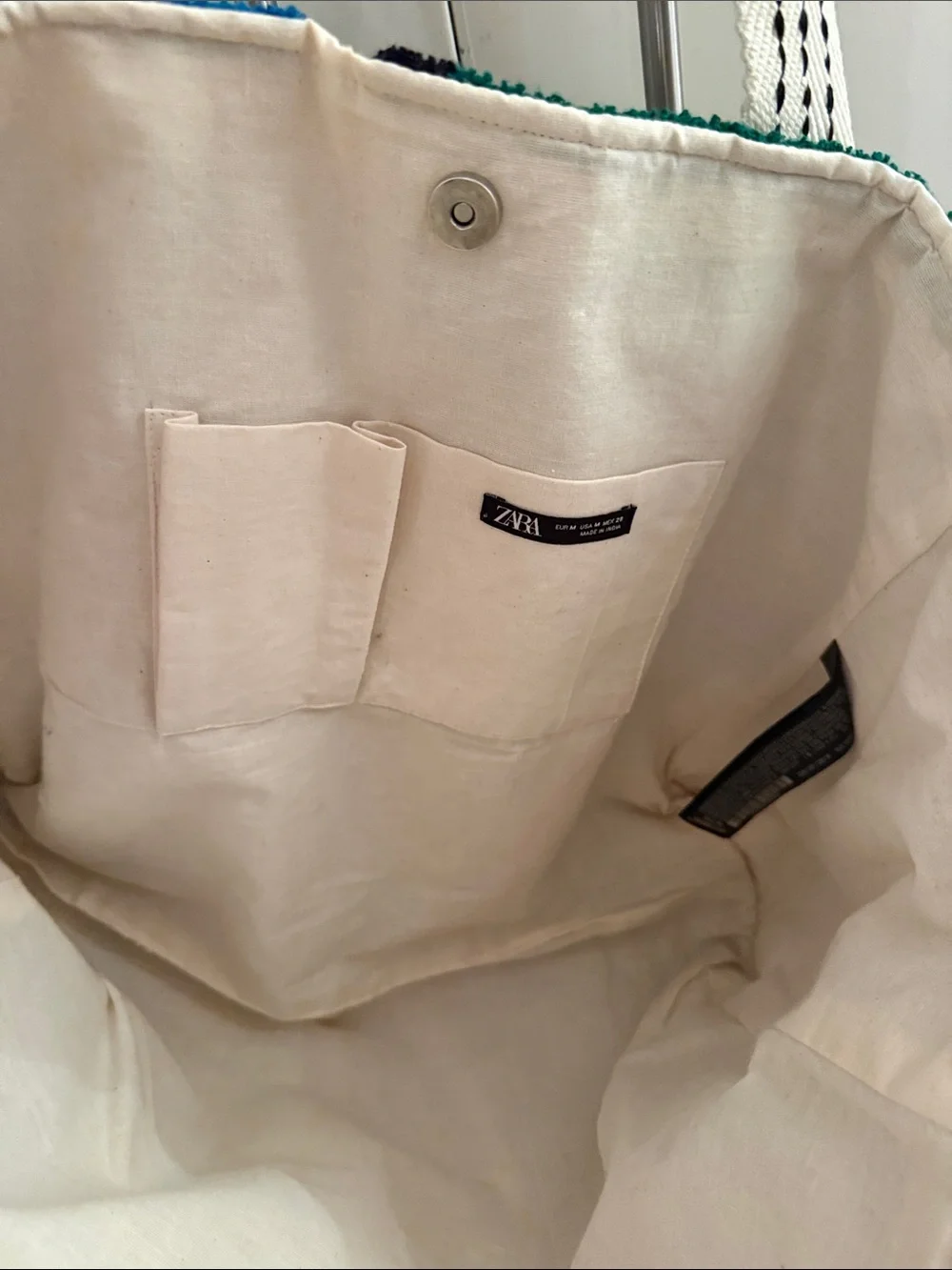 Zara Multicolor Patterned Tote with Cream Rope Handles NWOT